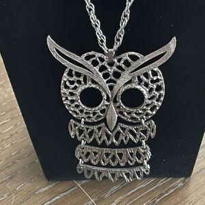 Silver Tone Owl Necklace Jointed Costume Fashion Estate Jewelry